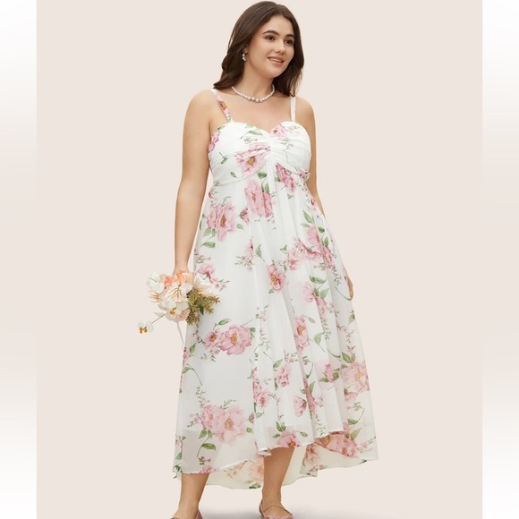 BloomChic Plus Size 3XL Floral Mesh Ruched Adjustable Straps Dress - Picture 3 of 8